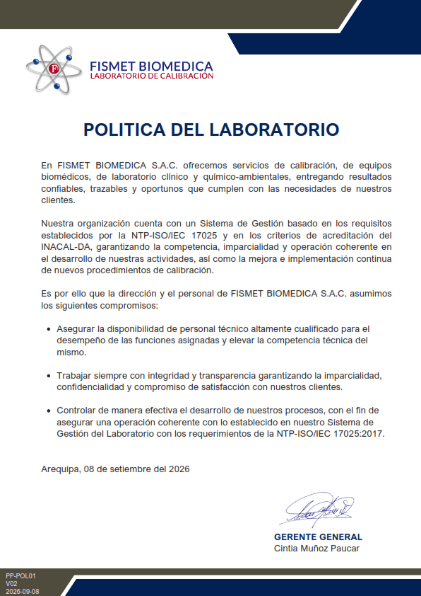 Vista previa de Política de Laboratorio de FISMET Biomédica