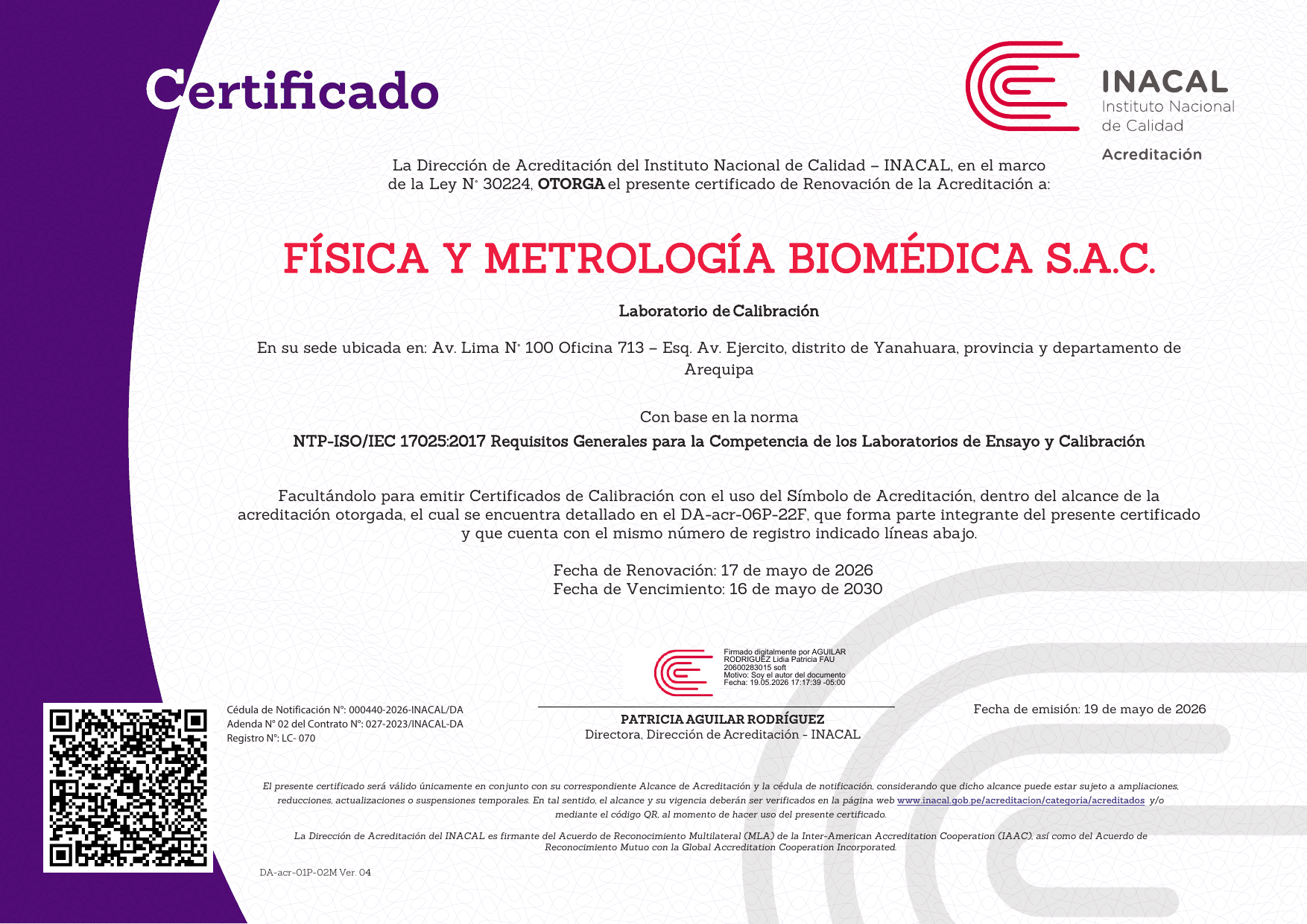 Vista previa de Alcance de acreditación INACAL de FISMET Biomédica