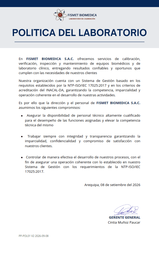 Vista previa de Política de Laboratorio de FISMET Biomédica